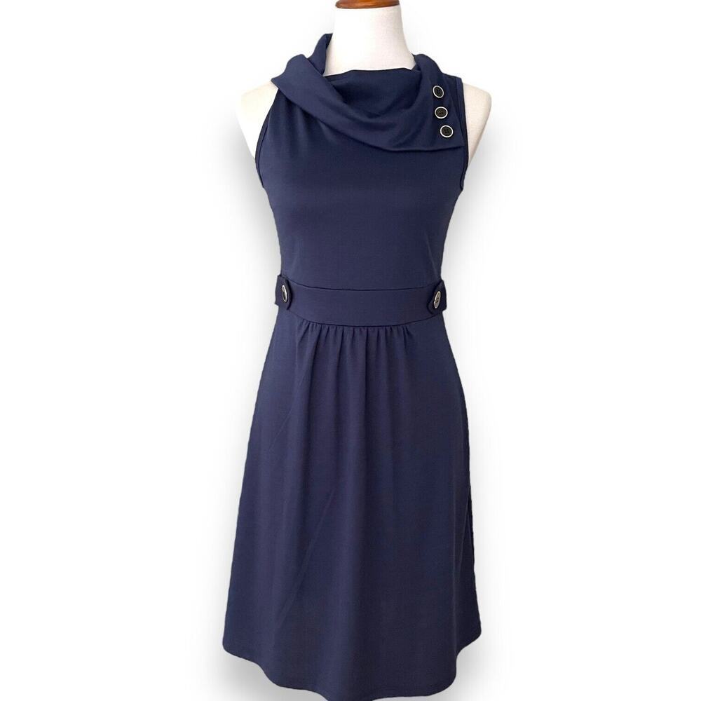 Coco Love Navy Blue Sleeveless Button Cowl Neck A-Line Dress Size Medium